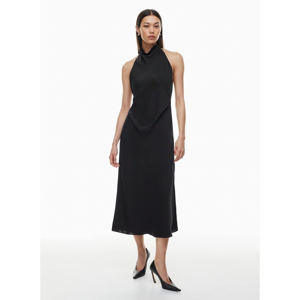 NWT Babaton Audience Dress Black Noir Satin Cowl Halter Midi Size 0